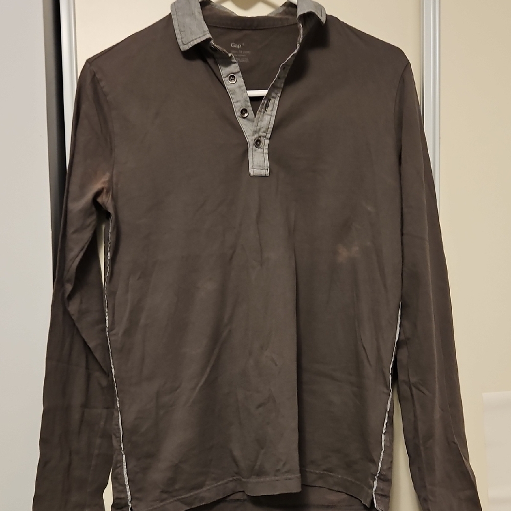 GAP Men's Dark Brown Long Sleeve Polo